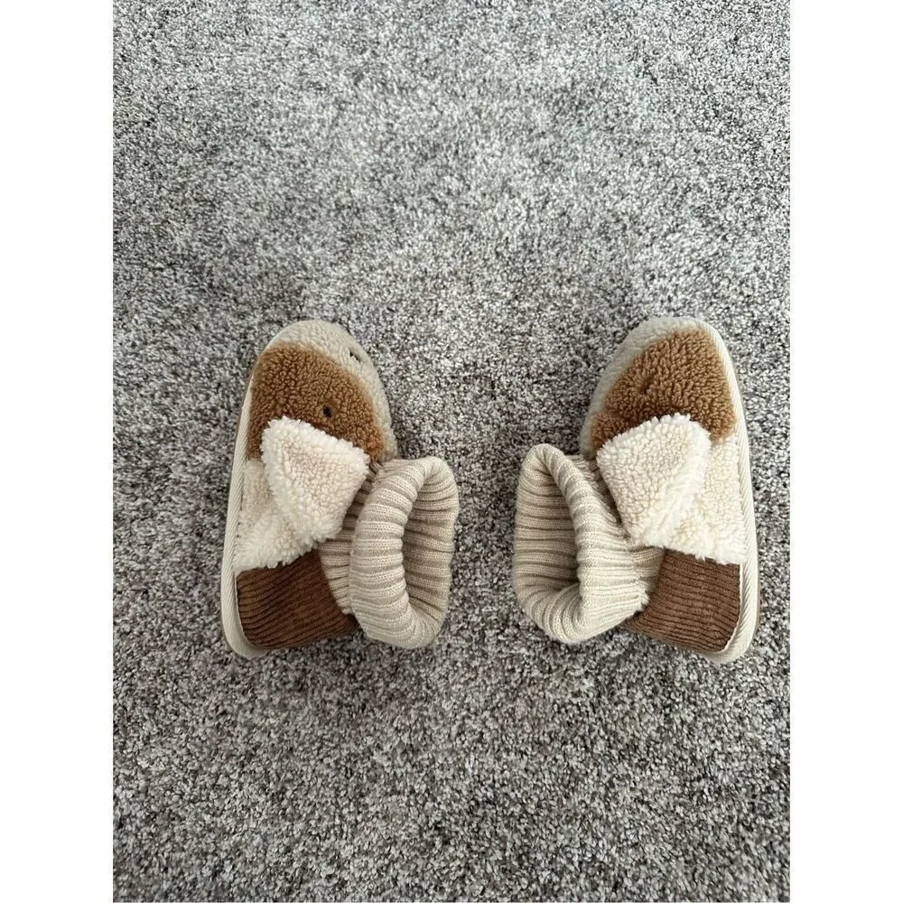 zara puppy slippers dog baby toddler kids 9.5 sock shoes sherpa teddy tan brown